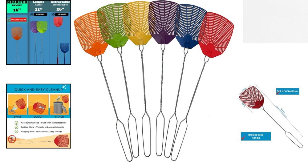Aerodynamic 6 Pack Fly Swatter Set - Advanced Design for Efficient Bug Control