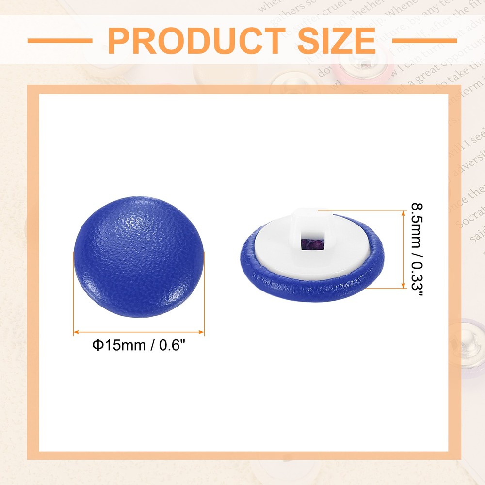 10pcs PU Leather Covered Button 15mm Plastic Shank Round Button, Blue