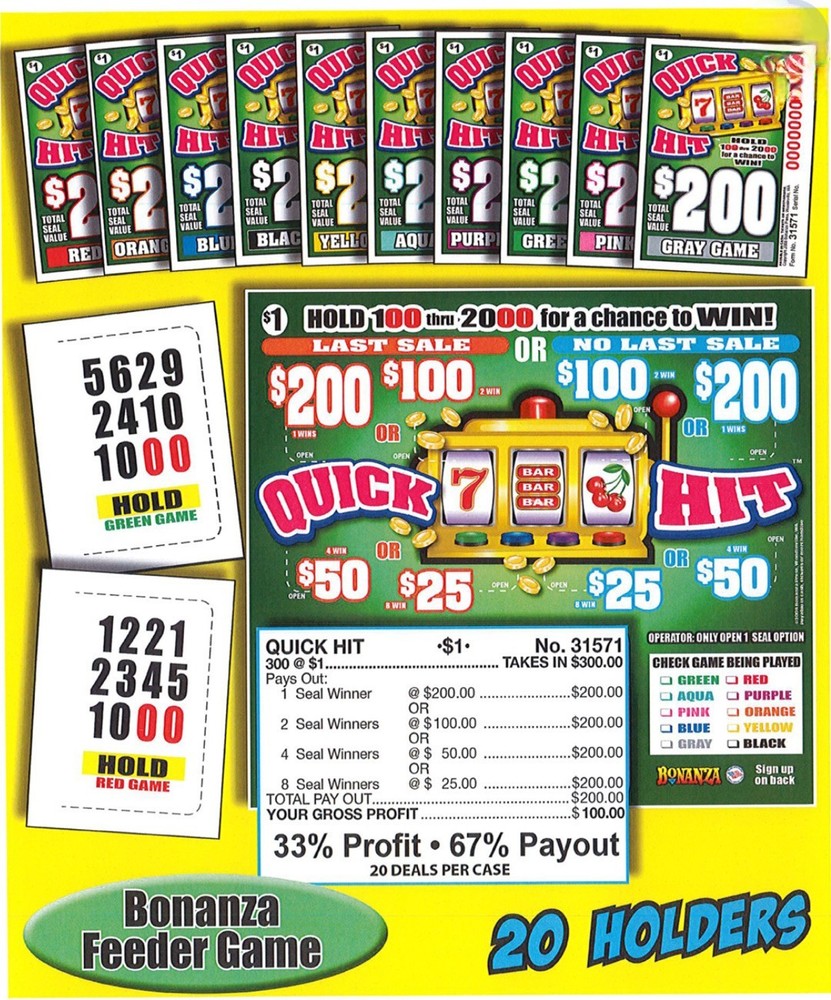 Pull Tab Tickets - Hard Card - Game - 5 Pack - Quick Hits - 300 ct ea