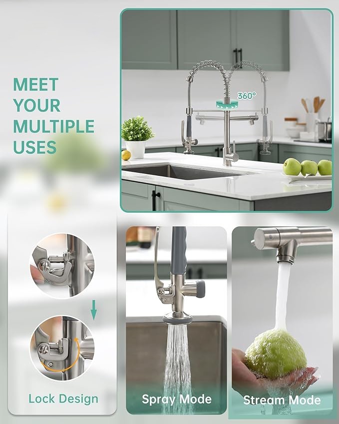 Kitchen Faucet Pull Down Sprayer Single Handle Commercial Double-Head Mixer Tap