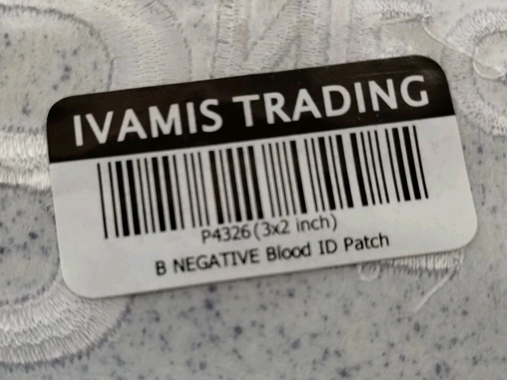 Blood Type ( B Negative) ID Patch Iron On 2 Inch By 3 In