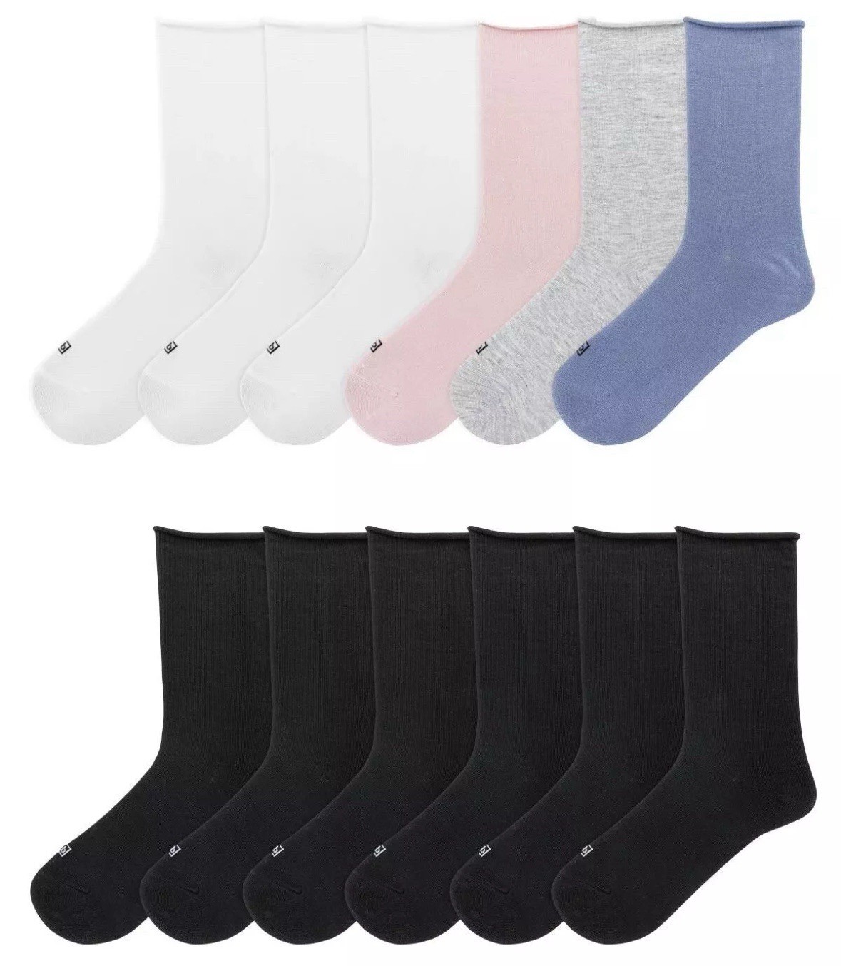 K Bell Women's Size 5.5-10 Modal Roll Top Crew Socks 6 Pairs