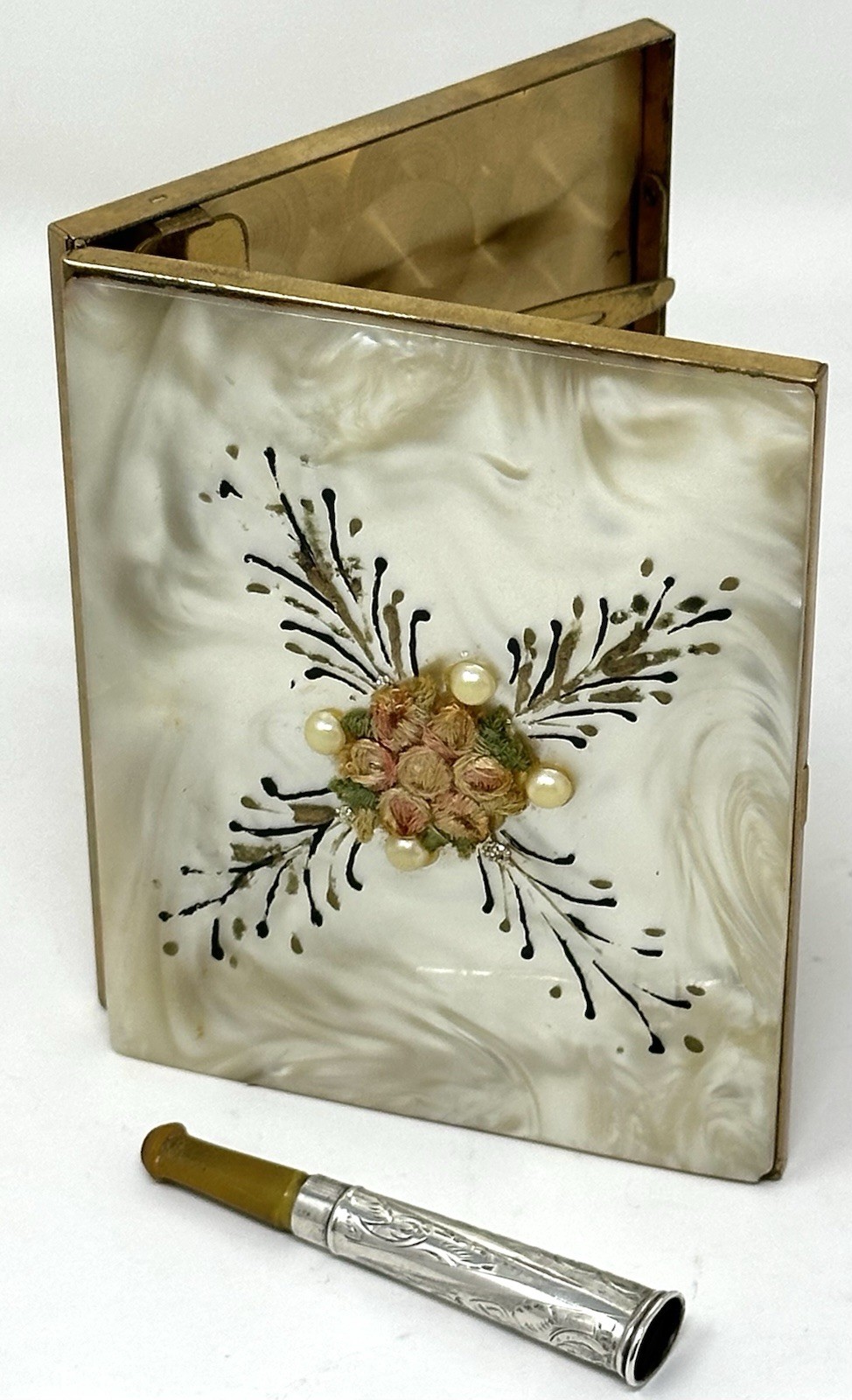 Vintage F.W Francis Webb Silver Cheroot Holder w/Mother of Pearl Cigarette Case