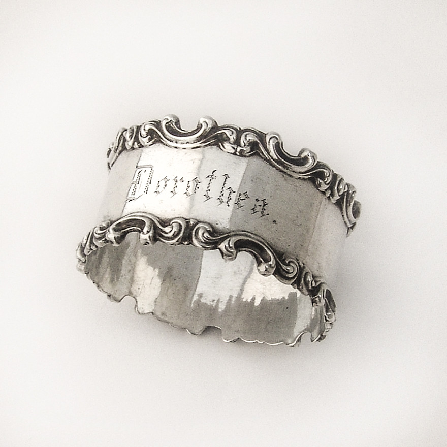 Napkin Ring Ornate Scroll Applied Borders Sterling Silver 1900