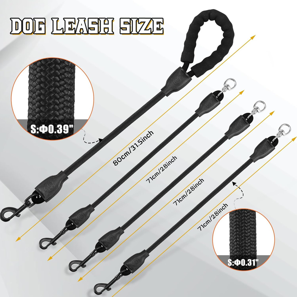 Heavy Duty 3 Dog Leash No Tangle, 360 Swivel Detachable Multiple No Pull Double