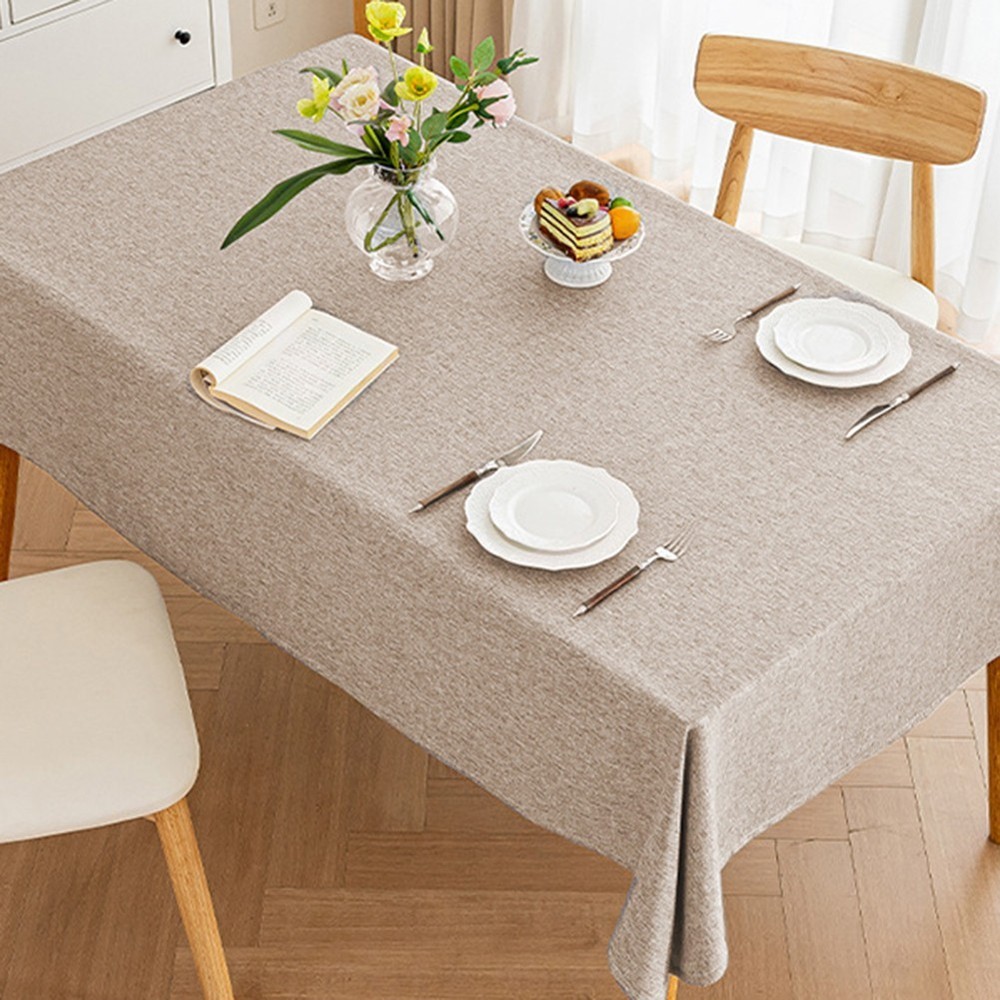 Khaki Cotton Linen Tablecloth Waterproof for Rectangular For Dining Tables