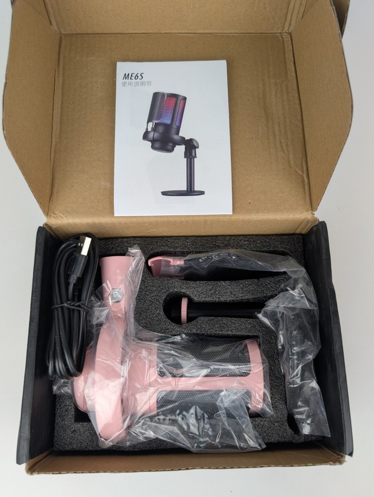RGB USB Microphone PC Gaming Mic Mute Button Type C Plug And Play - Pink