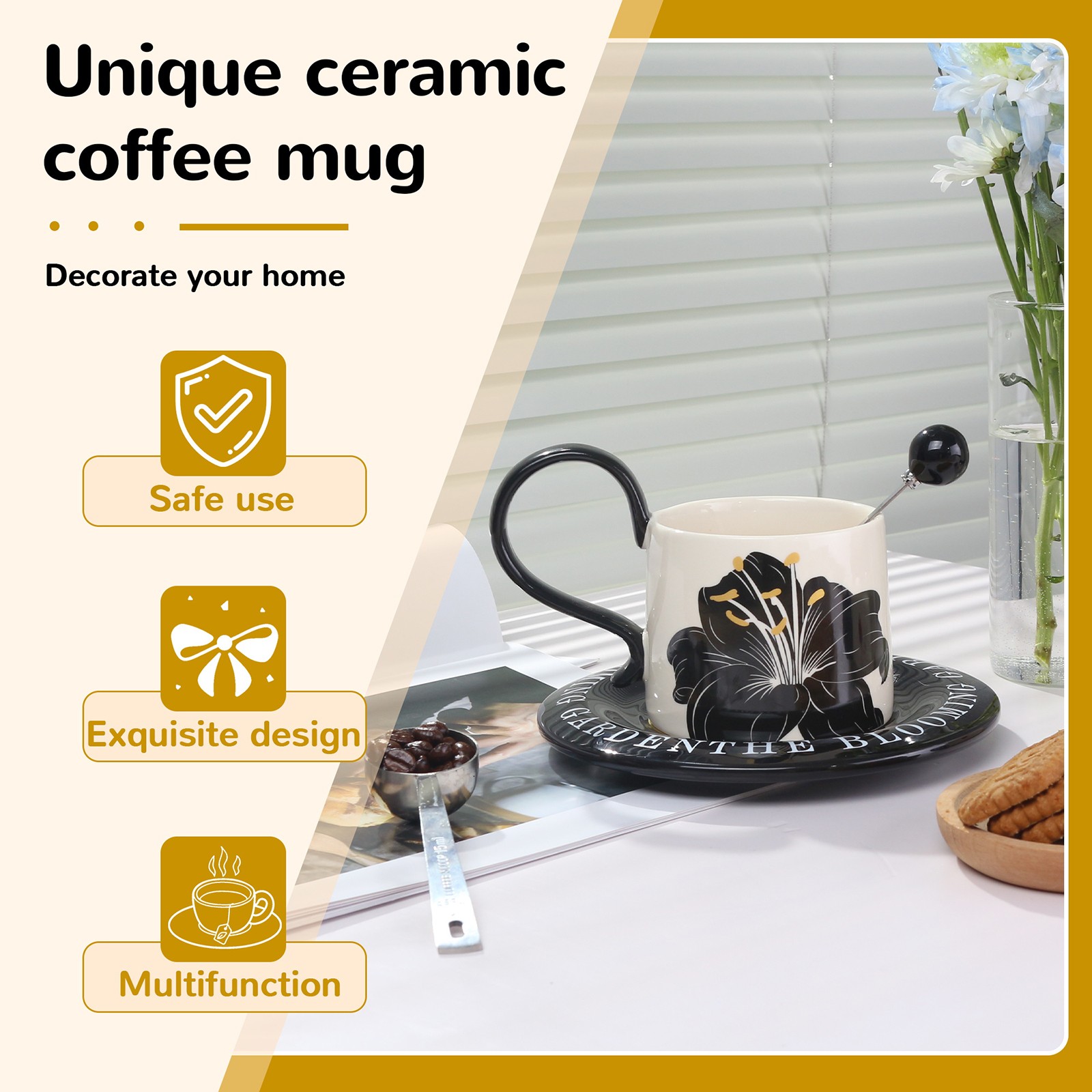 Ceramic Coffee Mugs Retro Style Afternoon Tea Mugs for Home Use, White