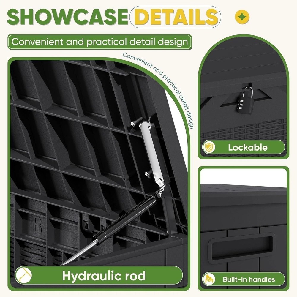 Versatile 100 Gallon Storage Bin - Waterproof & Lockable, Fits Garden Tools