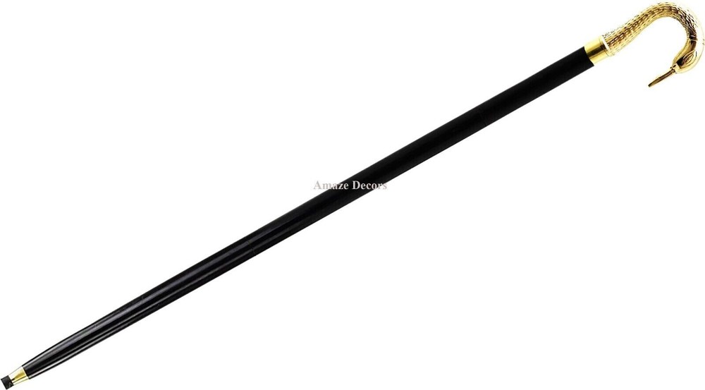 Swan Handle Antique Design Solid Brass Stylish Wood Foldable Walking Stick