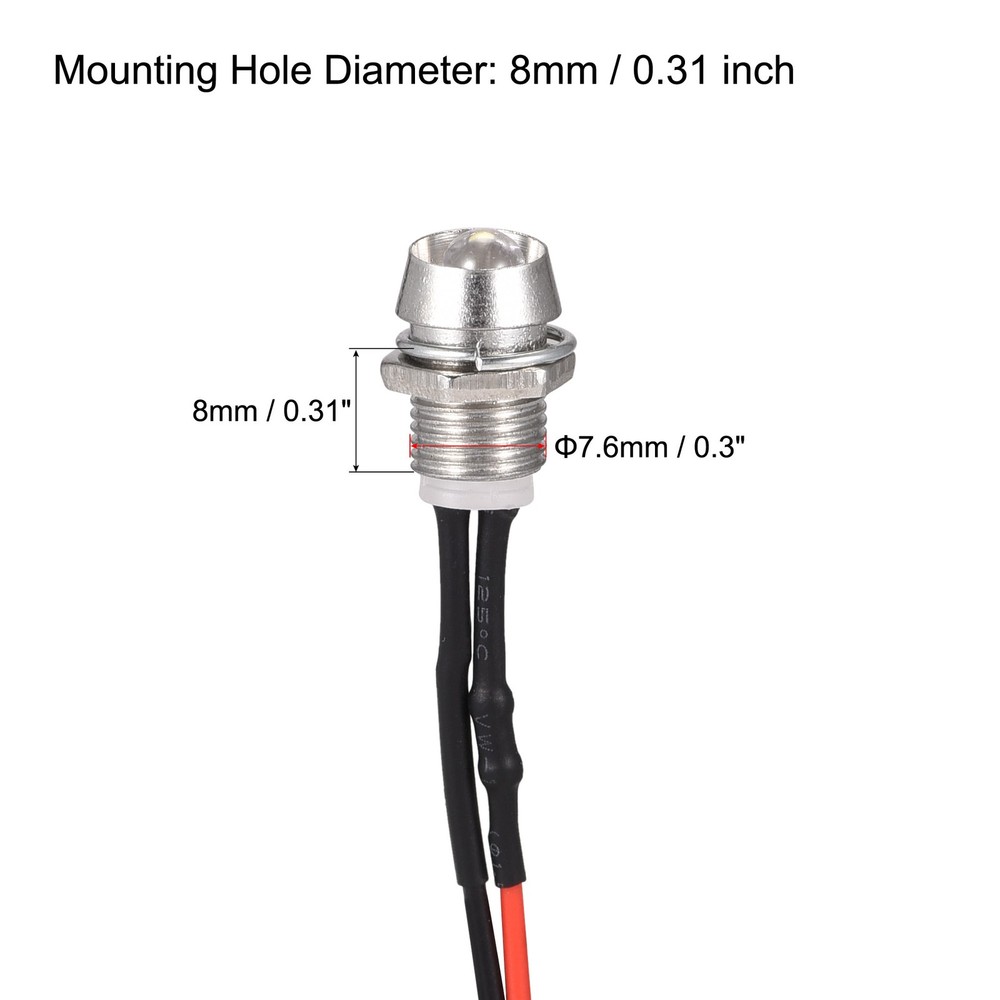 10Pcs - LED Indicator Light AC/DC 24V 8mm Panel Mount Metal Shell