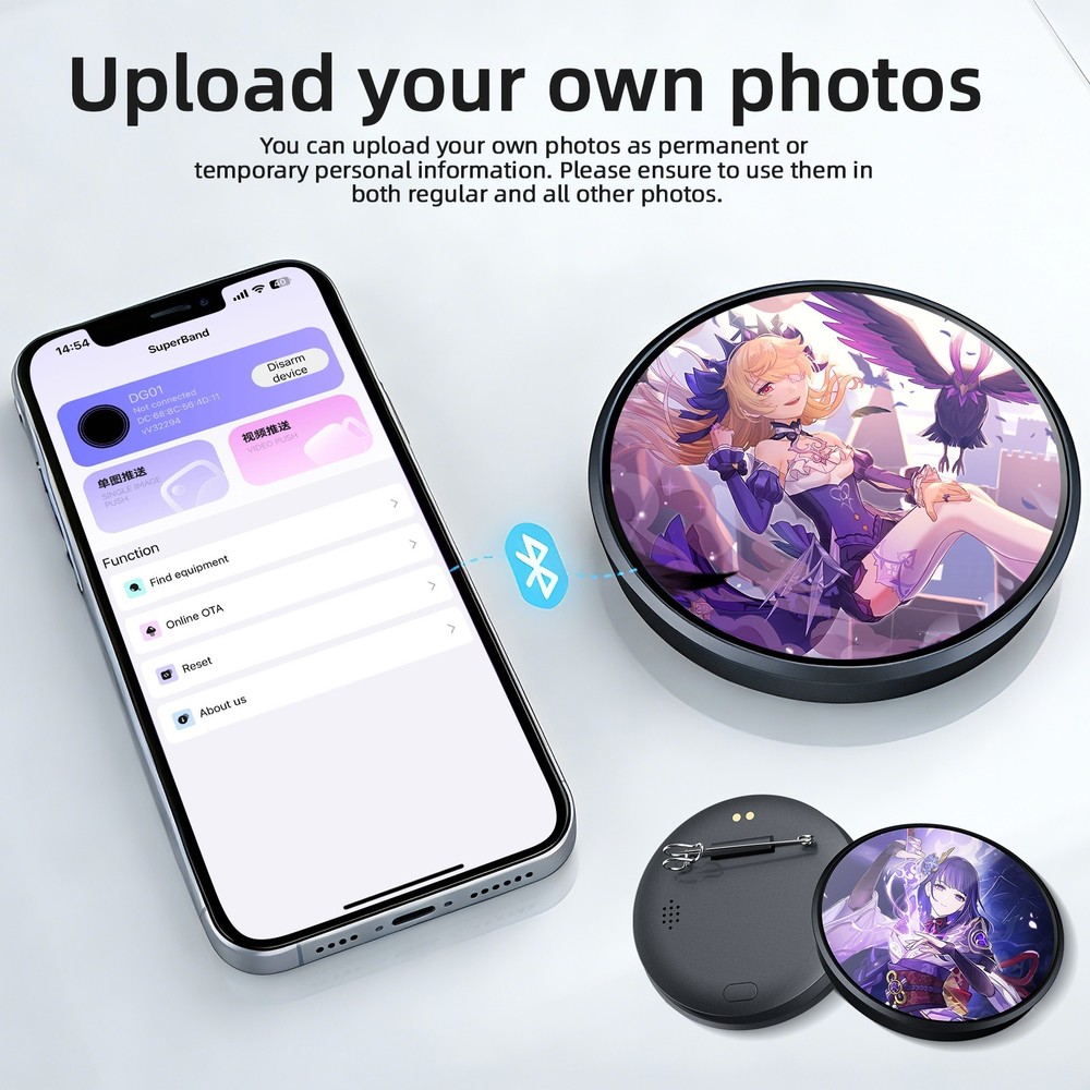 LED Pixel Digital Badge Programmable Animated E-Badge Name Tag Pin for Backpack