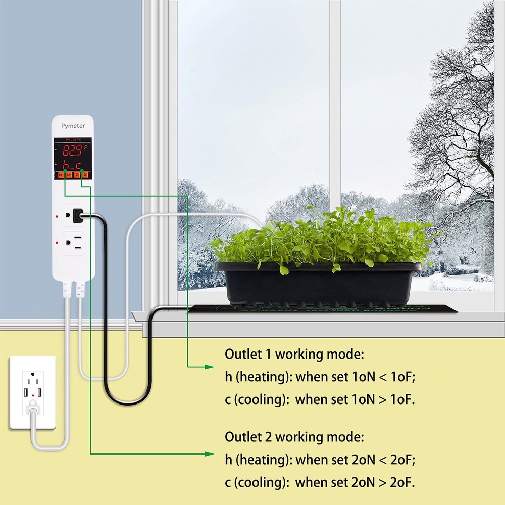 Attic Fan Thermostat Controller Temperature Switch Plug Outlet for Seedlings,...