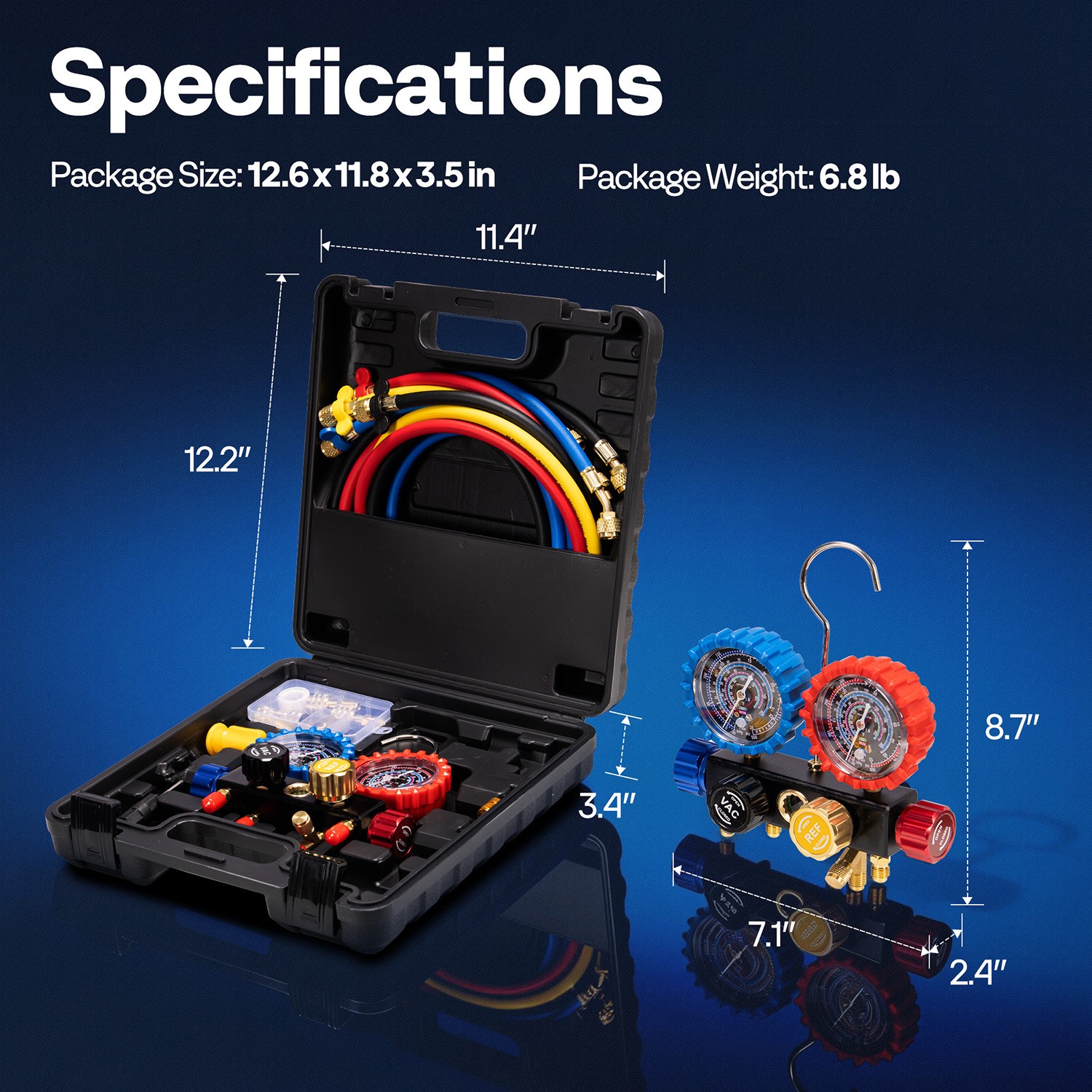 4 Valve HVAC Manifold Gauge Set R410A R454B R32 R22 AC Gauges w/ 5ft Hoses Kit