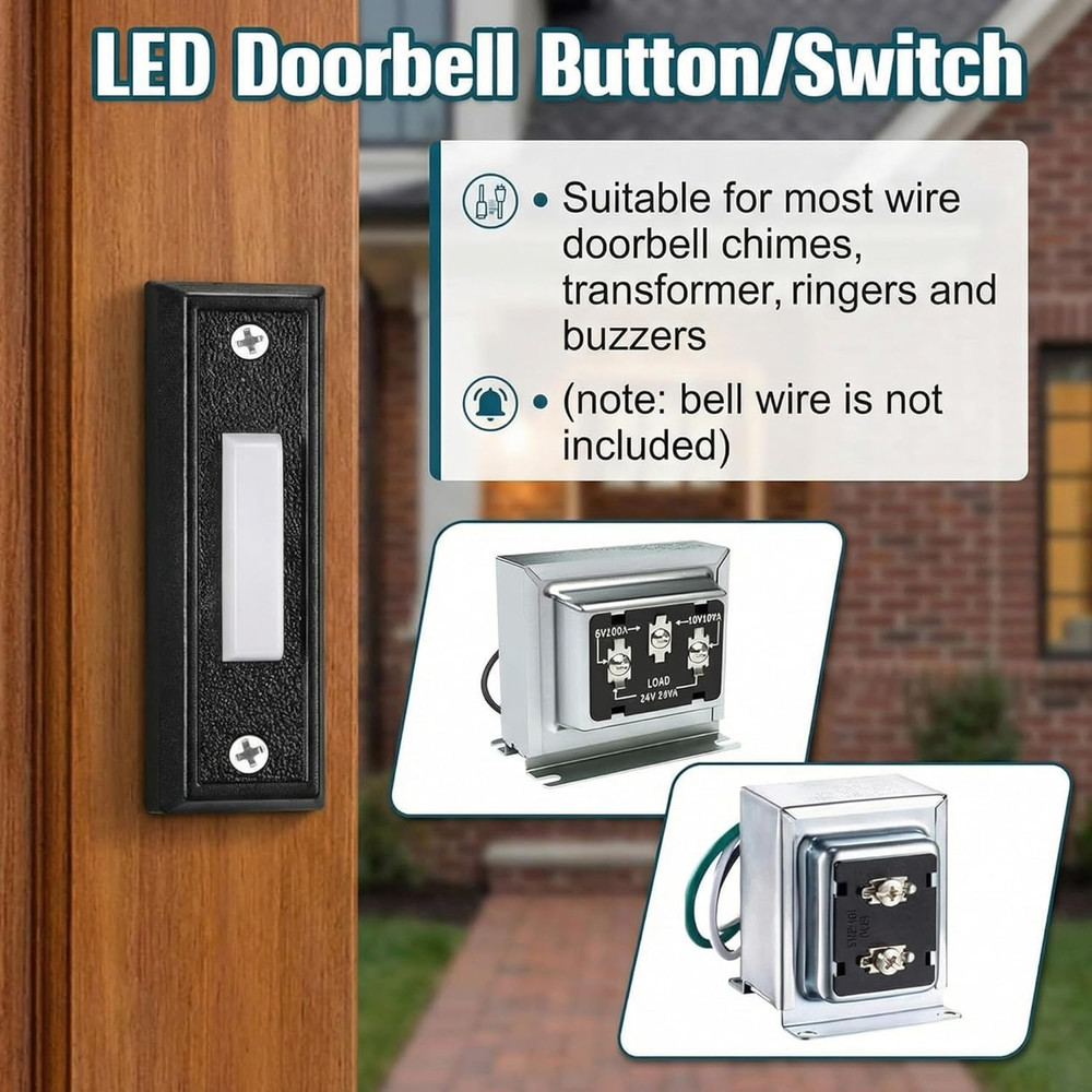 2 Pieces Lighted Doorbell Button, Wired Doorbell Push Button, Replacement Wall M