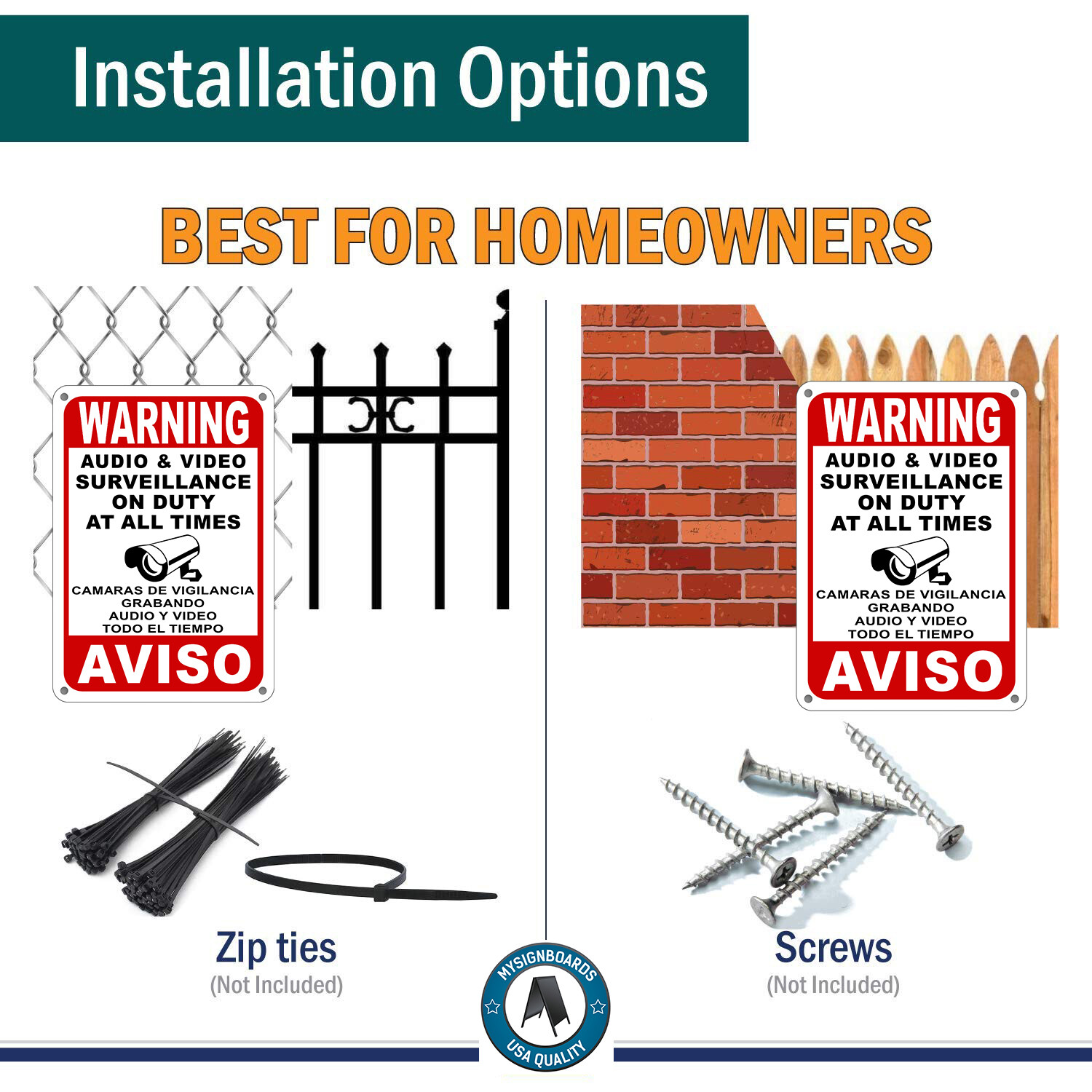 Surveillance signs Warning Security cctv sign Audio Video Camera Spanish English