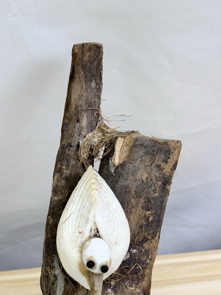 Handmade Seashell Seagulls Sitting on Driftwood