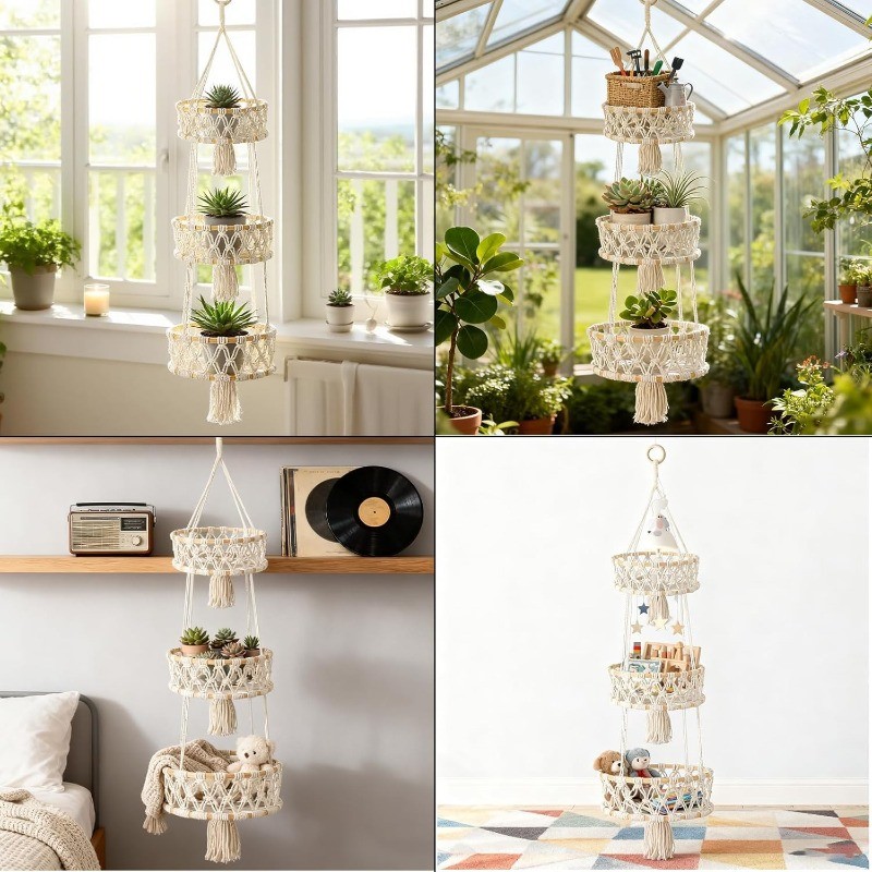 3 Tier Hanging Fruit Basket Storage Macrame Hanging Basket Fruit & Vegetable