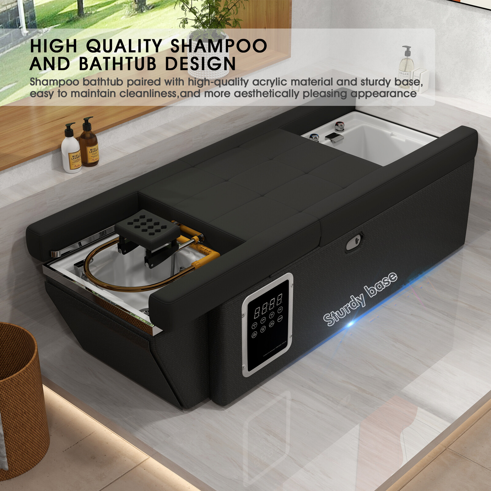 Black Shampoo Bowl Massage Bed Head Therapy Foot Bath Backwash Spa Salon Beauty