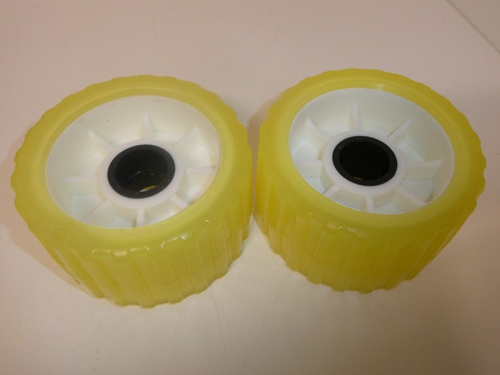 2 Pack 3" Width x 5" OD Boat Trailer Yellow Poly Ribbed Wobble Rollers NEW!