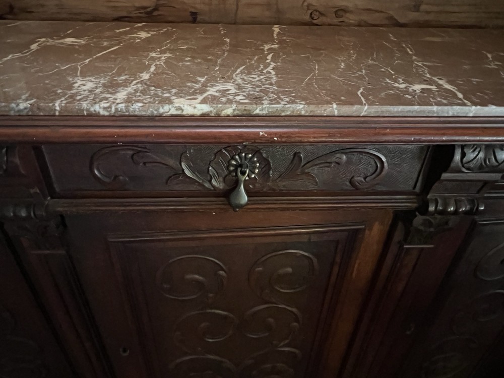 Vintage Renaissance Side Board With Marble Top
