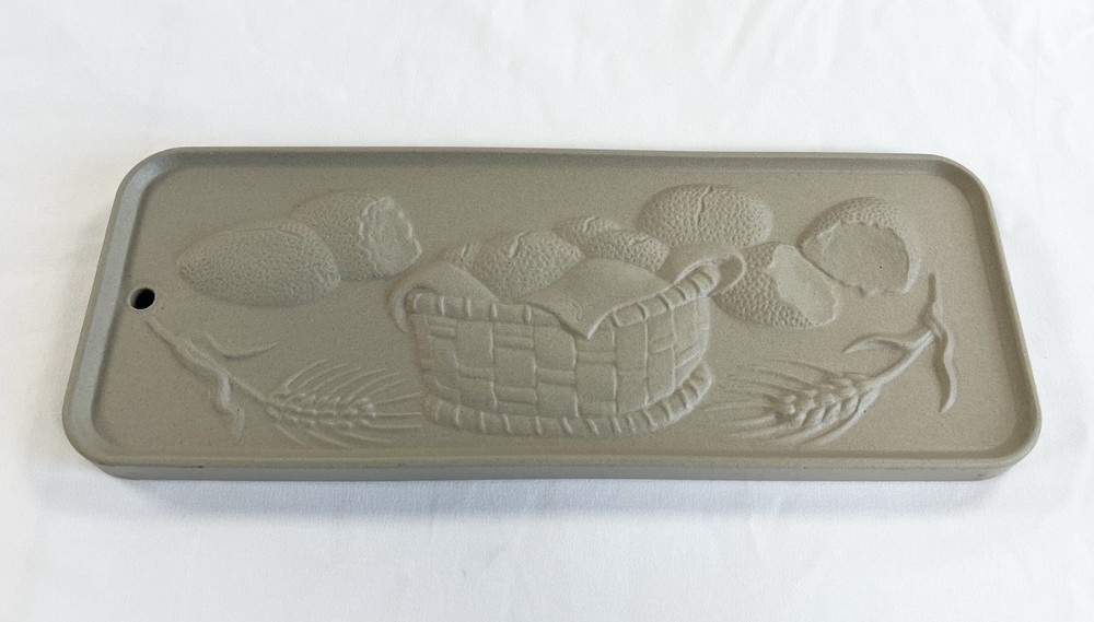 Vintage Earthenware Bread Warming Stone 3D Relief Design 11.25x4.25 Ceramic
