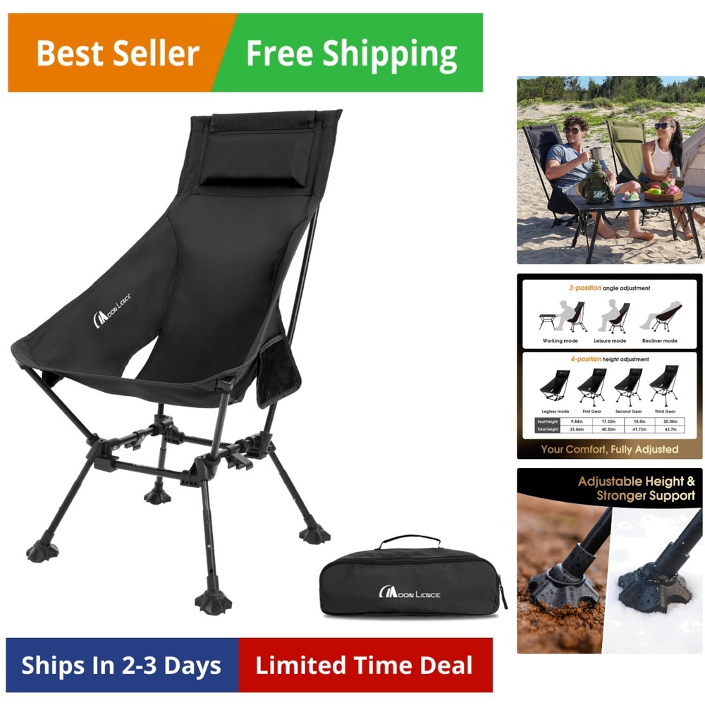 High Back Folding Camping Chairs, Height-Adjustable, Widened Seat, for Beach ...
