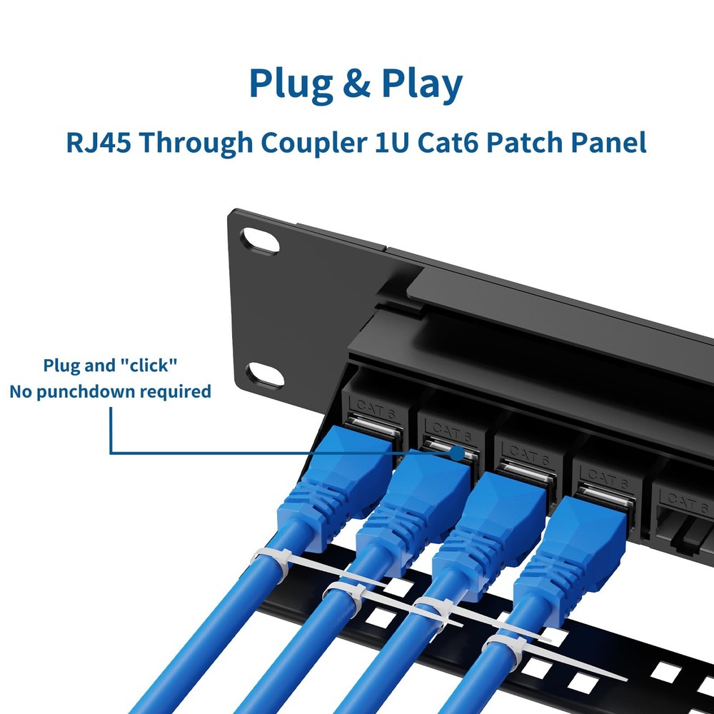 Patch Panel 24 Port Cat6 With Rj45 Passthru Coupler Keystone 1u Network Patch Pa