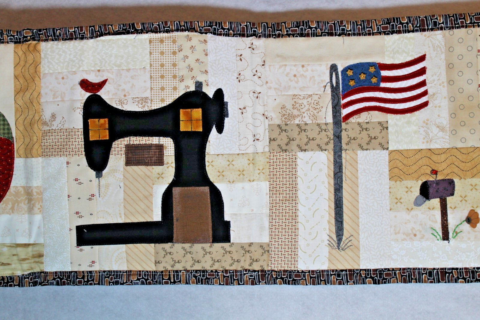 Sewing Table Runner Handmade Quilted Americana Thimble Spool Pincushion