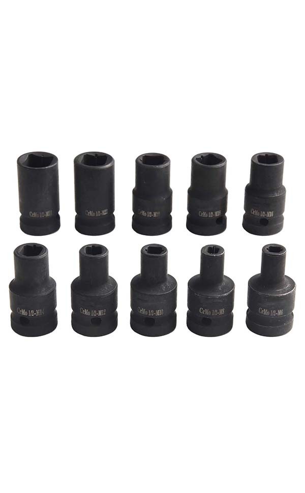 10PCS Square Tap Socket Set For Electric Driver Wrench M6M24 Rust-Proof