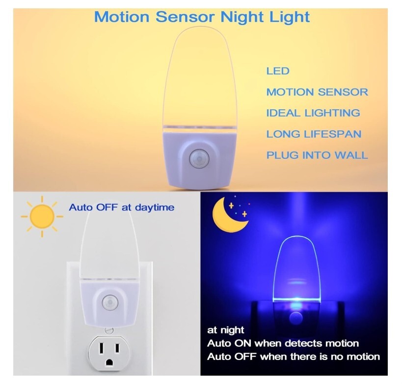 Motion Sensor Night Light 2 Pack, 0.5W Plug in Motion Activated LED Night Lights