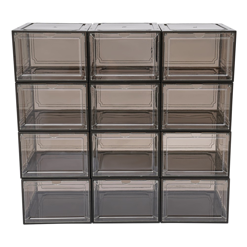 12*Stackable Shoe Storage Boxes PP & Acrylic Organizer Bins Dust-proof Container