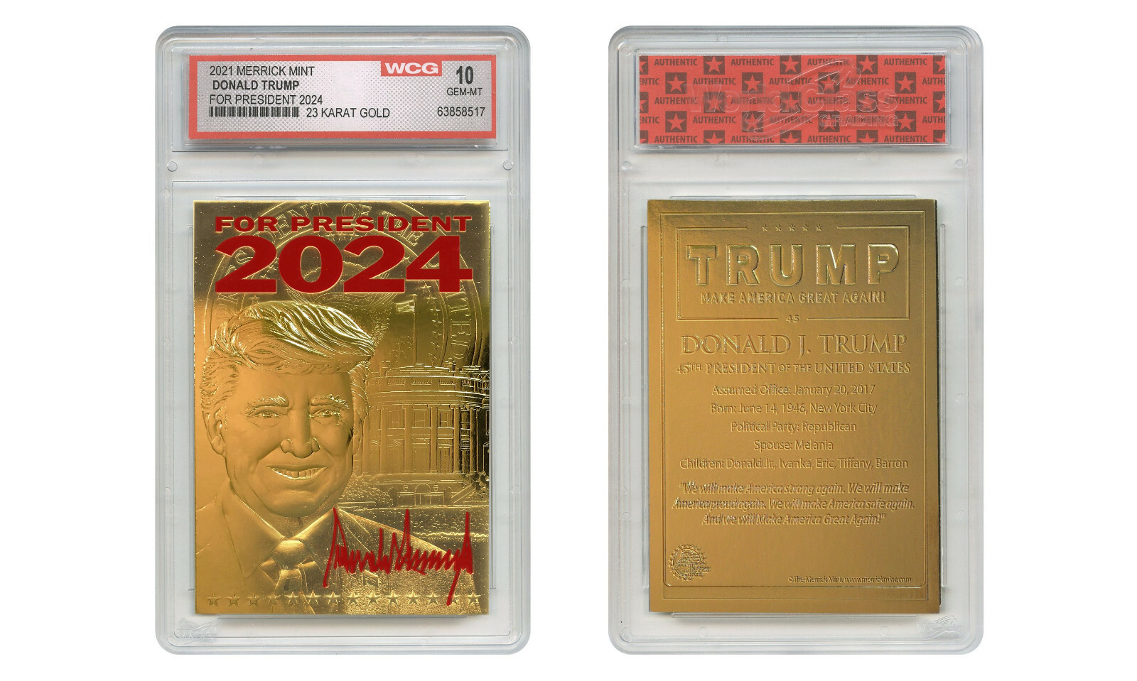 DONALD TRUMP 45th President 23K GOLD Sculpted Card Red SIGNATURE '24 GEM-MINT 10