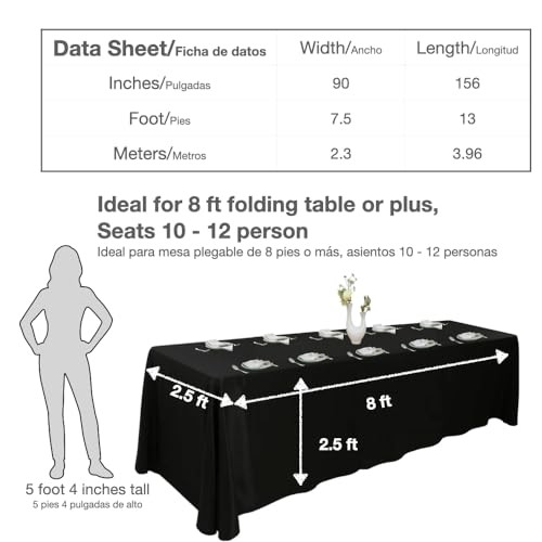 Extra Large Table Cloths. 8+ft Rectangle Tables 156" x 90" (Rectangular) Black