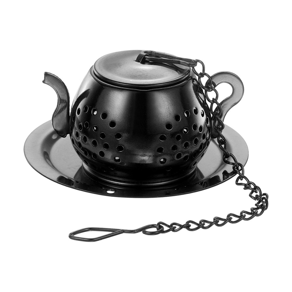 Tea Strainers Steeper, Tea Steeper Filter with Chain and Tray, Black