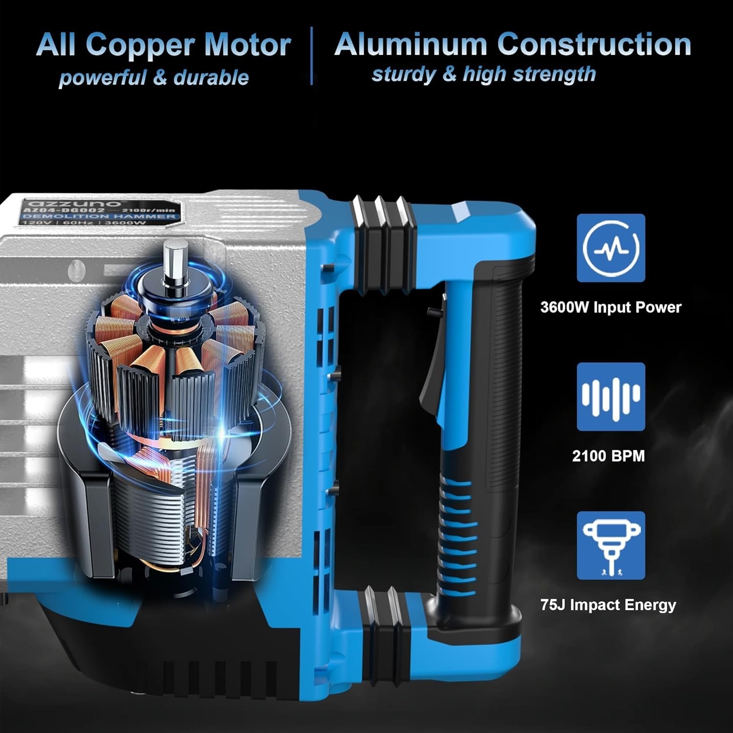 AZZUNO 3600W Demolition Jack Hammer Electric Concrete Breaker