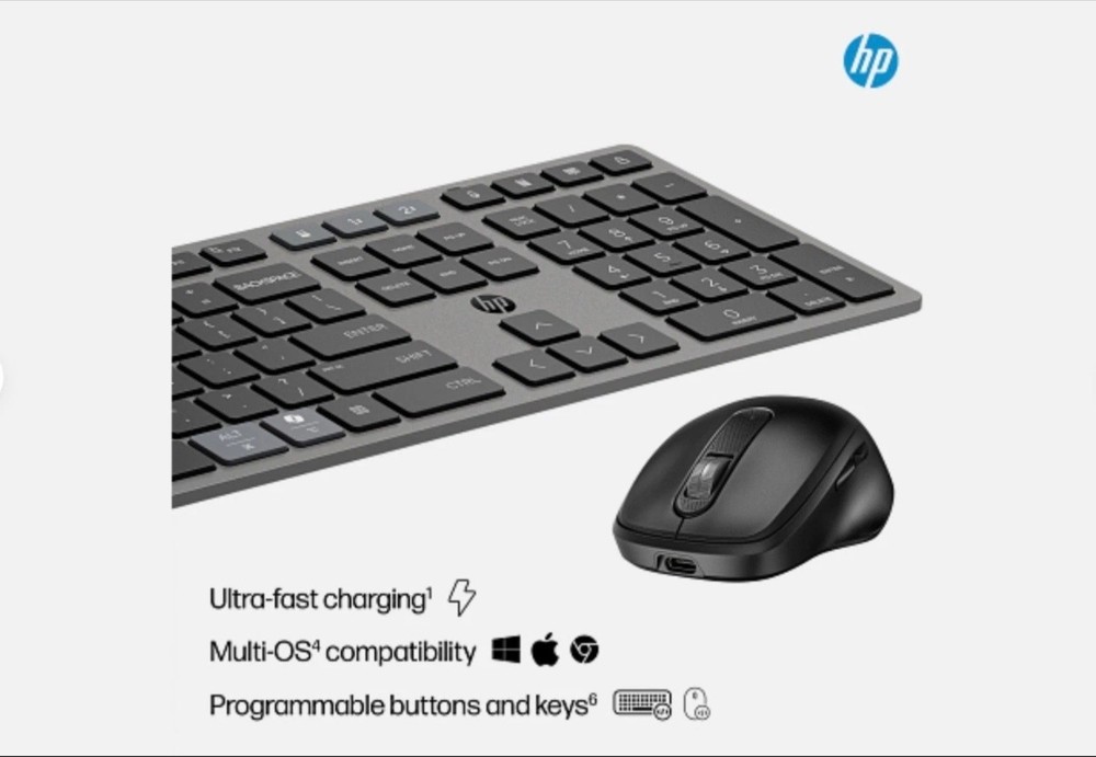 HP 725 Multi-Device Rechargeable Wireless Keyboard and Mouse Combo