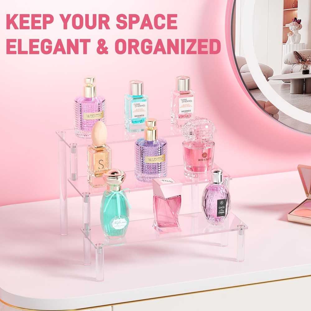 2 Packs Acrylic Display Stand Riser,3 Tier Perfume Organizer Cupcake Stand Ac...