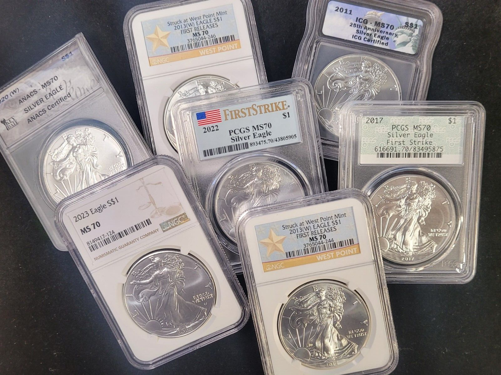 MS70 American Silver Eagle Random Selection 1 oz 999 Silver - 1986 thru 2024