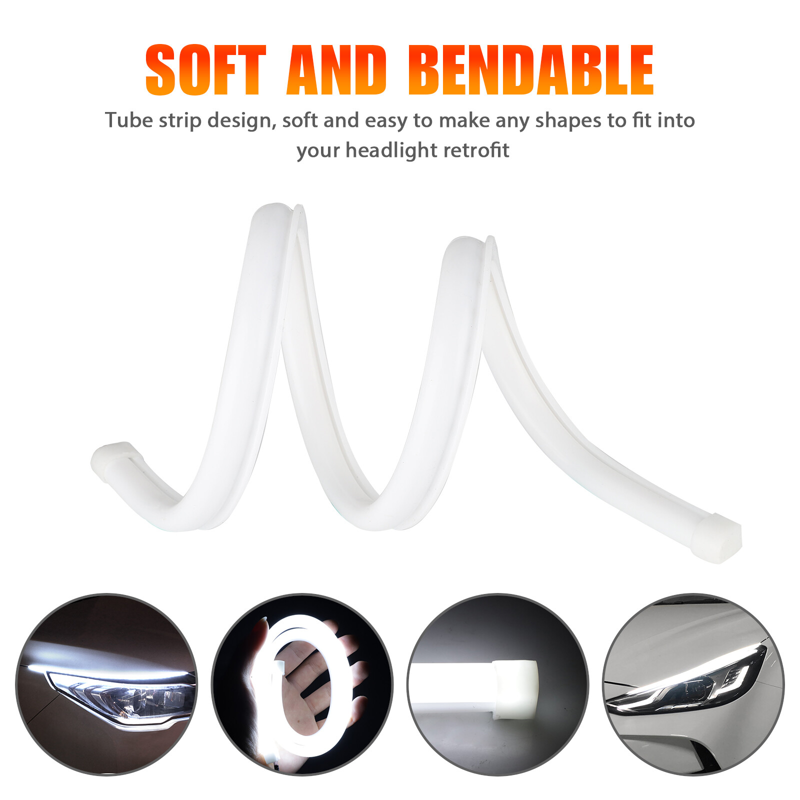 2X White 60cm Flexible Tube LED Strip Daytime Runnning DRL Light Headlight Lamp