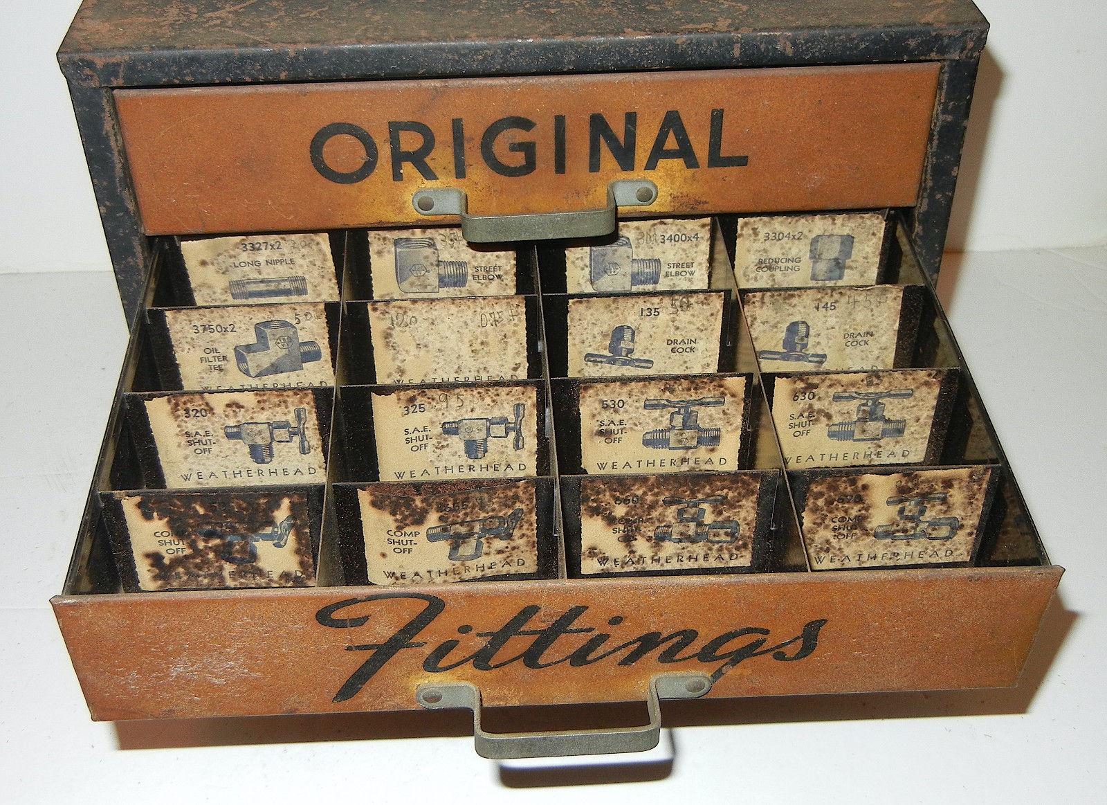 VINTAGE ORIGINAL WEATHERHEAD FITTINGS EQUIPMENT INVENTORY 4 DRAWER CABINET