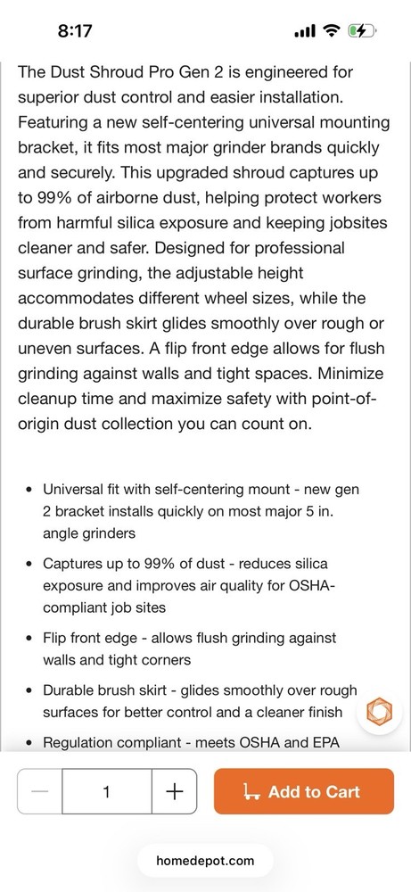 Dustless Technologies Universal 4-6" Grinder Dust Shroud Pro.