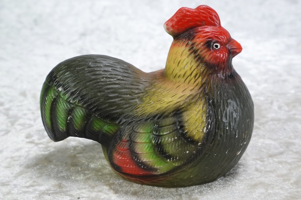 Multi-Colored Ceramic Hen Chicken Figurine 5" Long Egg Layer