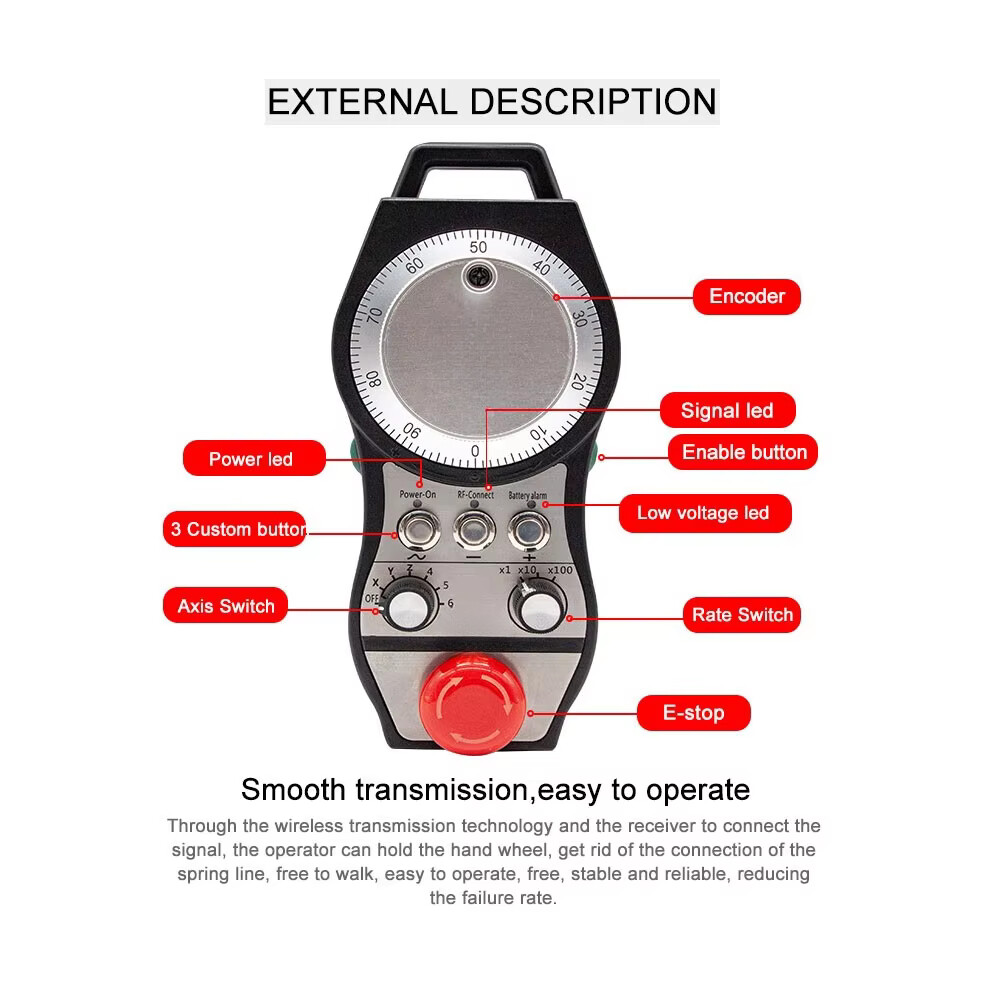 6-Axis for CNC MPG Wireless Handwheel E-Stop Manual Pulse Generator + Receiver