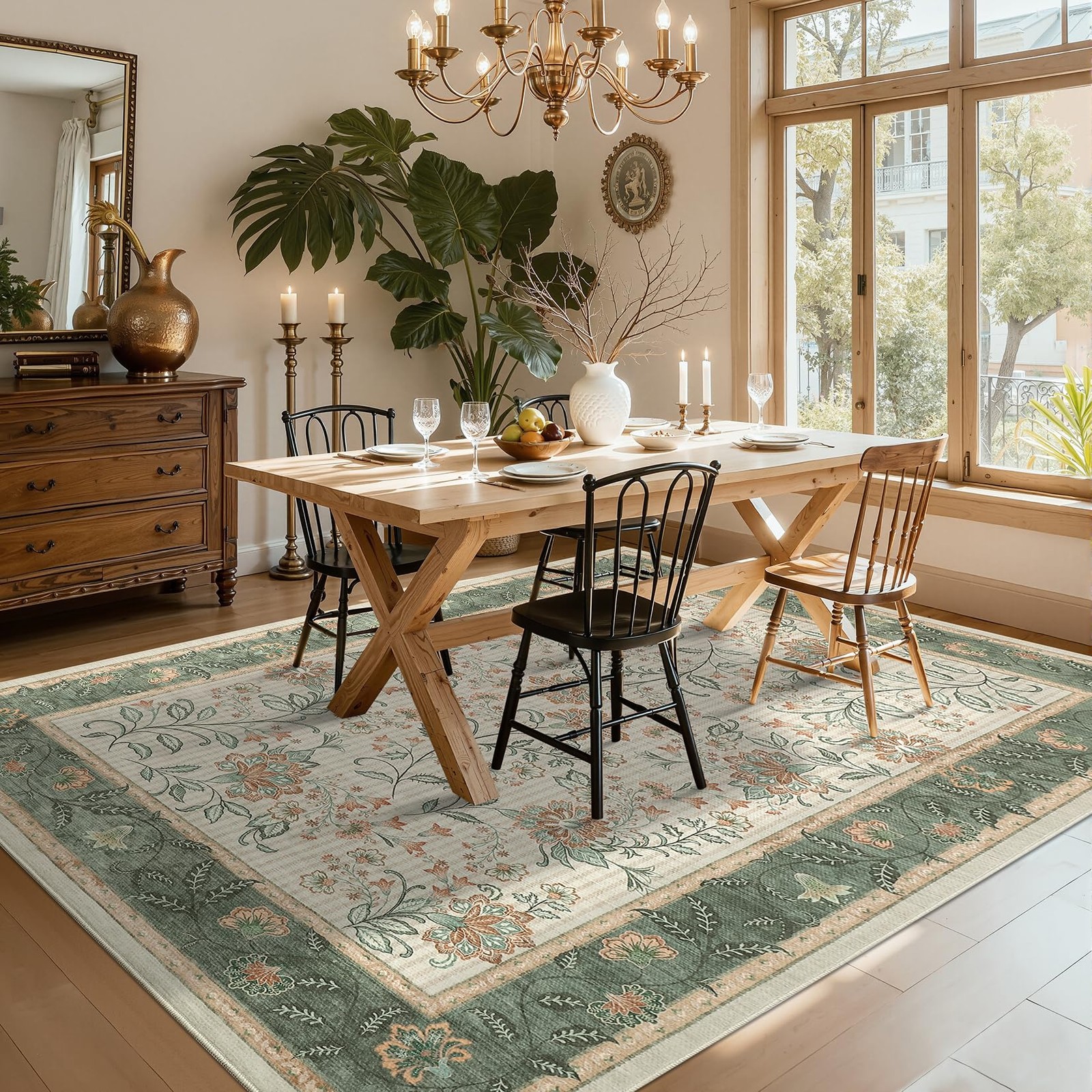 Area Rugs 8x10 for Living Room, Sage Green Large Washable Rug Botanical Soft ...