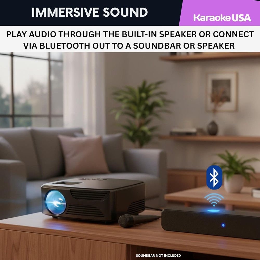 Mini Bluetooth Projector with Screen, Karaoke Microphone & Remote Control | Port