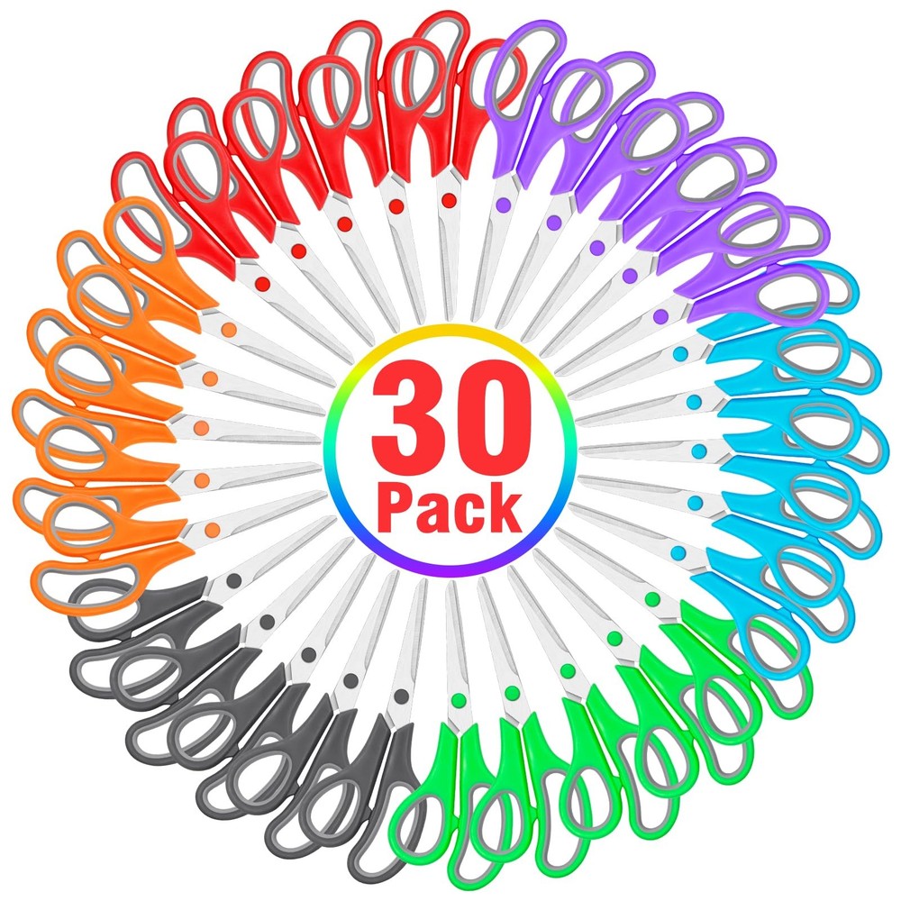 30 Pack Scissors Bulk, 8 Inch Sharp Scissors All Purpose for Office School Cl...