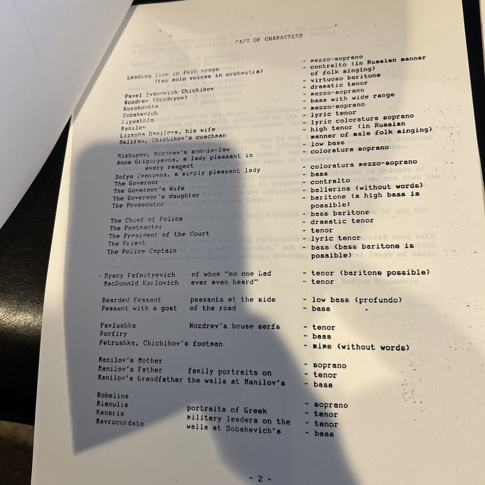 Rodion Shchedrin Dead Souls Original Moscow Opera Script 1980 Two Scripts & More