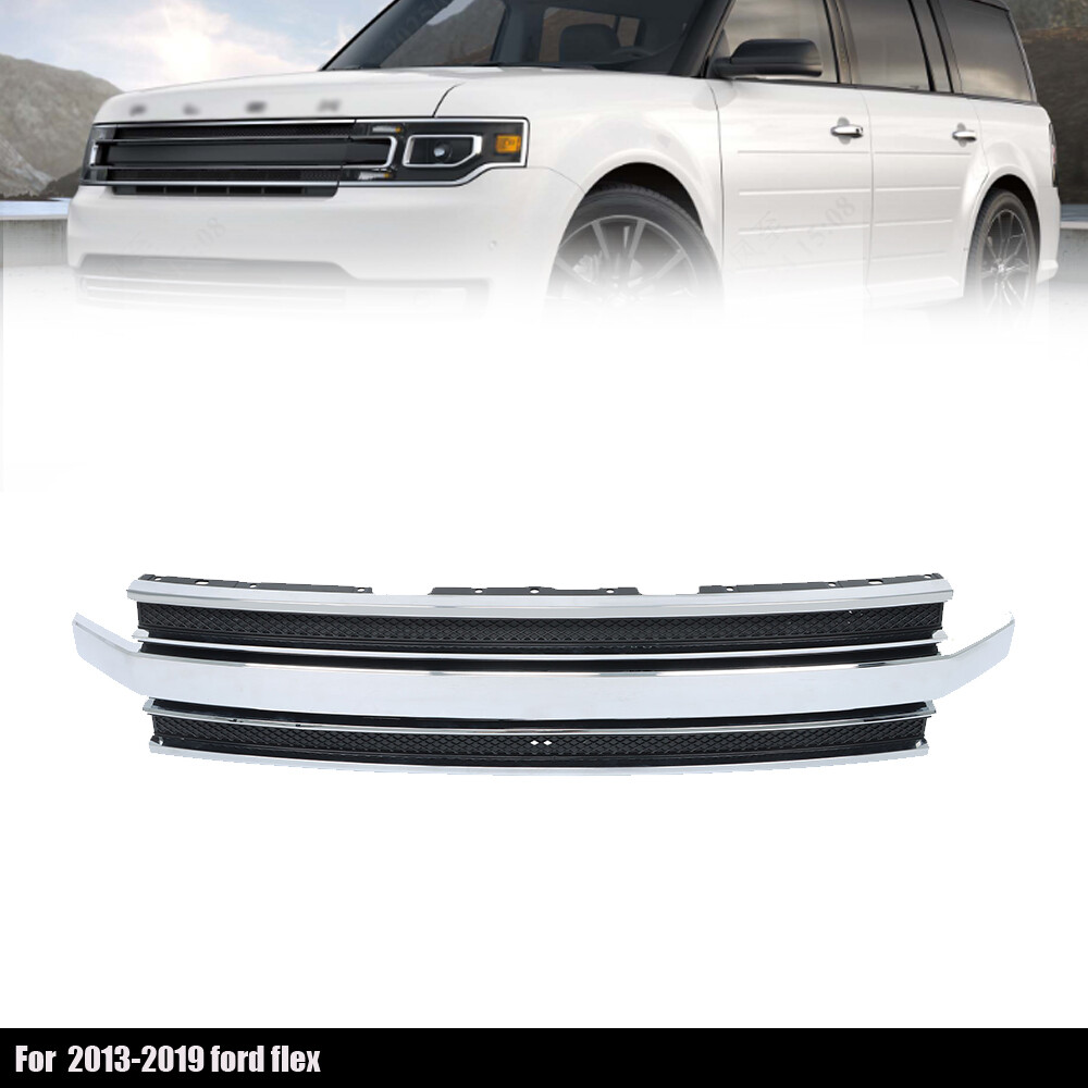Front Upper Bumper Grille With Chrome Trim Plastic For Ford Flex 2013-2019