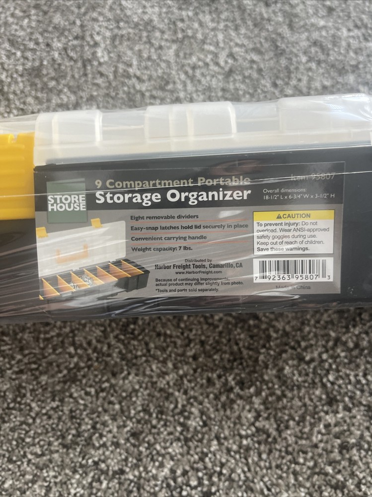 Portable Storage Organizer Case : 9 Compartment : Durable ABS : Carrying Handle